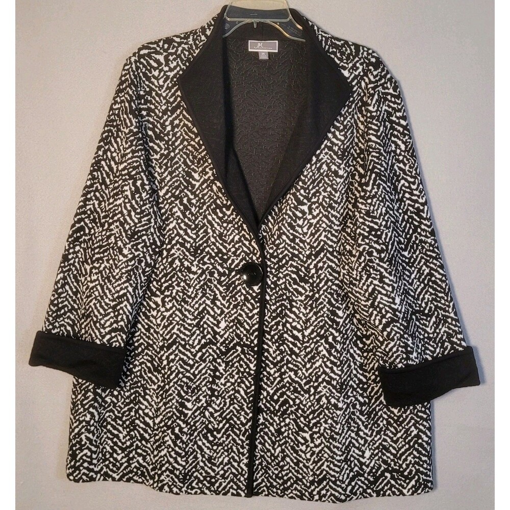 JM Collection Jacket Womens 2X Black White Geometric Button Front Cardigan